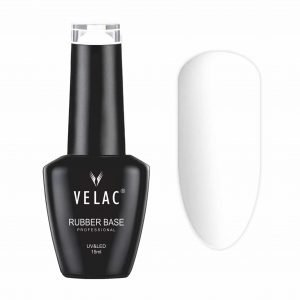 La base rubber 01 de Velac 15 ml es una base autonivelante, que refuerza y da volumen a las uñas débiles y es de color blanco.